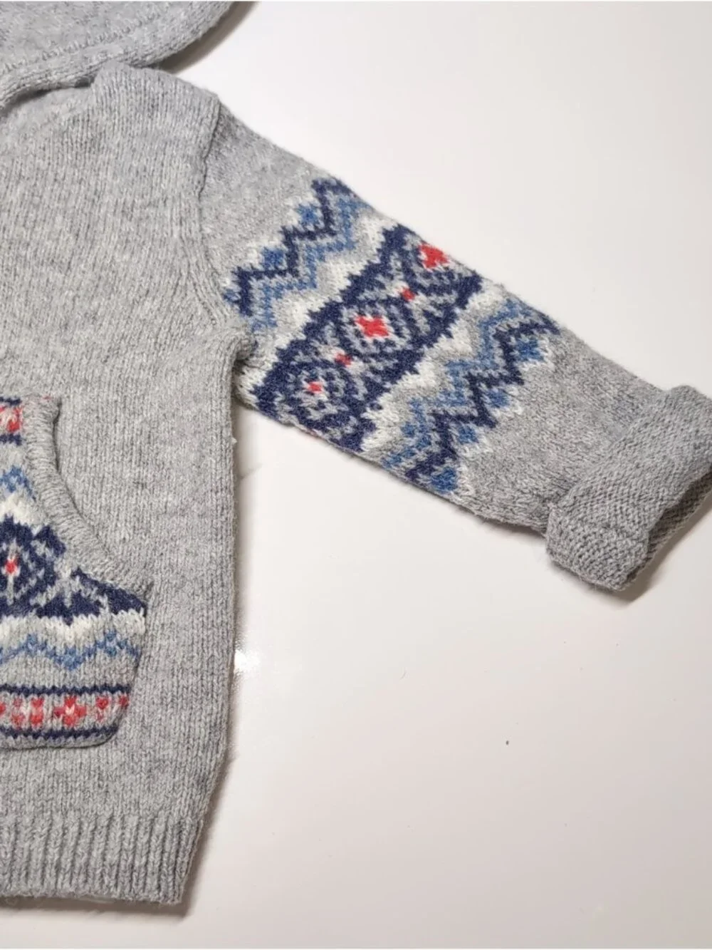 Baby Bgosh Gray Fair Isle Knit Hooded Cardigan Sweater Boys Size 0-3M Unisex